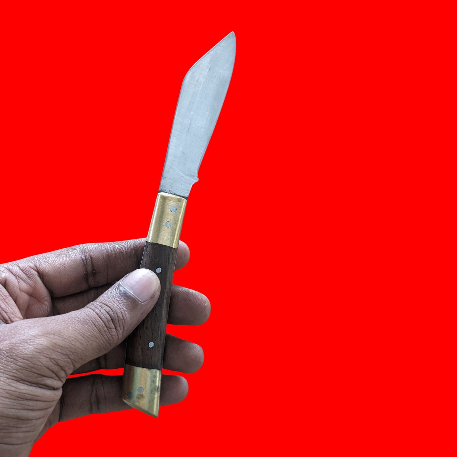 AdhaKen Pocket Knife AKA3 – 8cm Spring Leaf Blade, Sheesham Wood Handle, Lightweight 55g Everyday Carry Knife